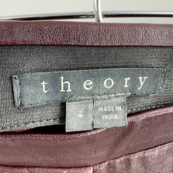 Theory Womens Thaniel Lamb Leather Pants Size 4 Cassis Pull On Stretch Trousers - Picture 5 of 11